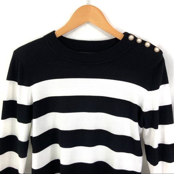 KARL LAGERFELD Black & White Long Sleeve Sweater C27 - Picture 2 of 7